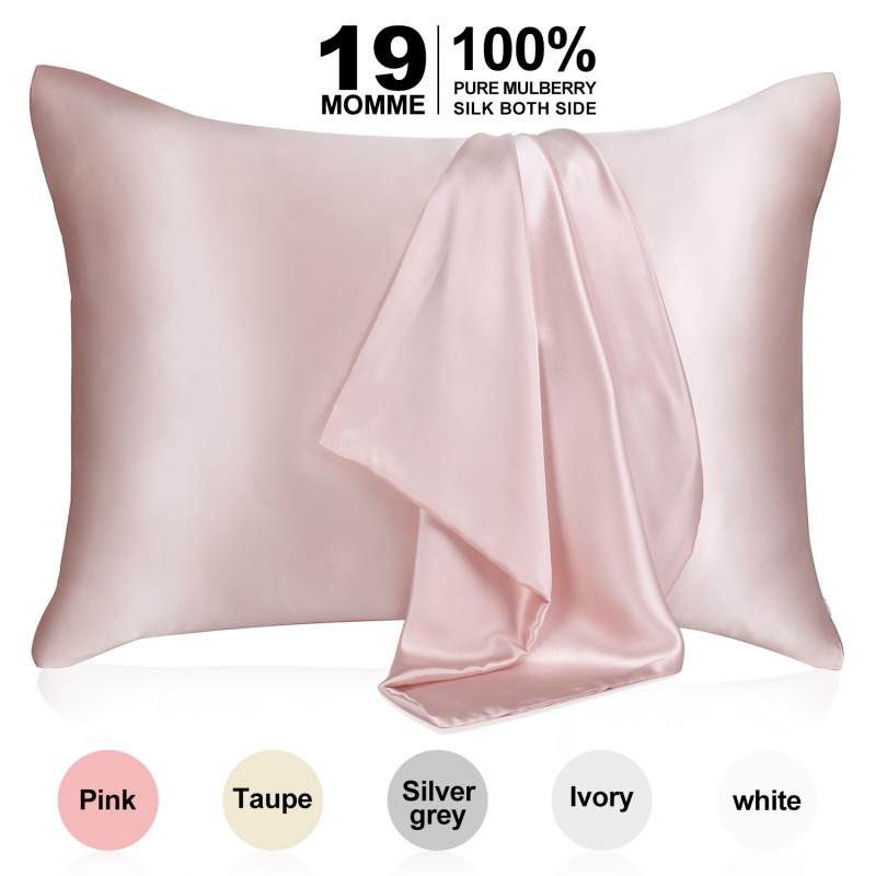 Sutera Mulberry Pure - 22 Momme 6A Serat Gred Tinggi - Perlindungan Bantal Silk untuk Rambut & Kulit - Reguler, Queen & King dengan Zipper Tersembunyi